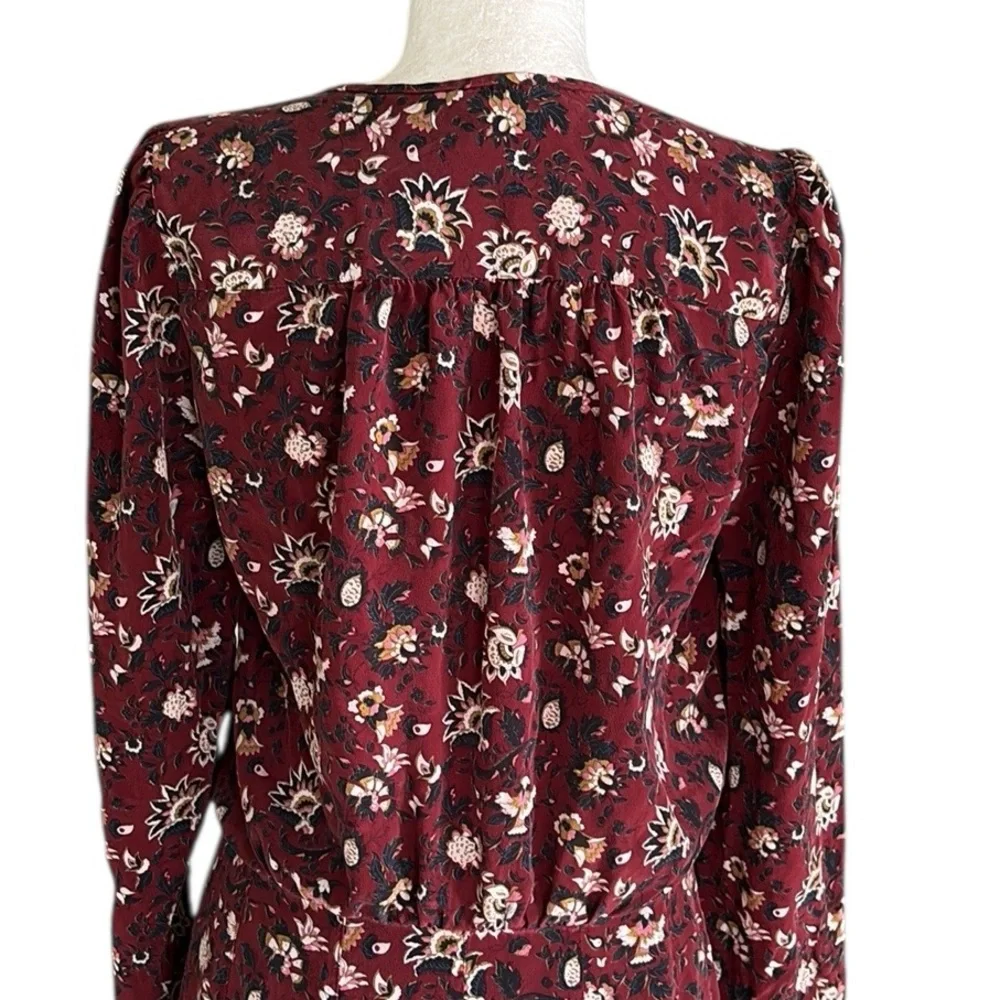 Veronica Beard Riggins Silk Floral Print Flounced Mini Dress in Bordeaux - 10